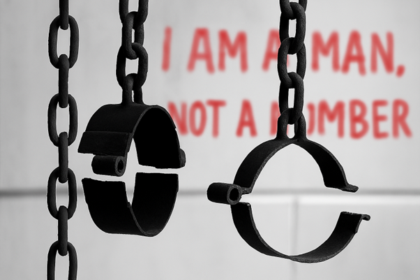 Picture of open shackles to illustrate the message that Christ liberates teh enslaved.
